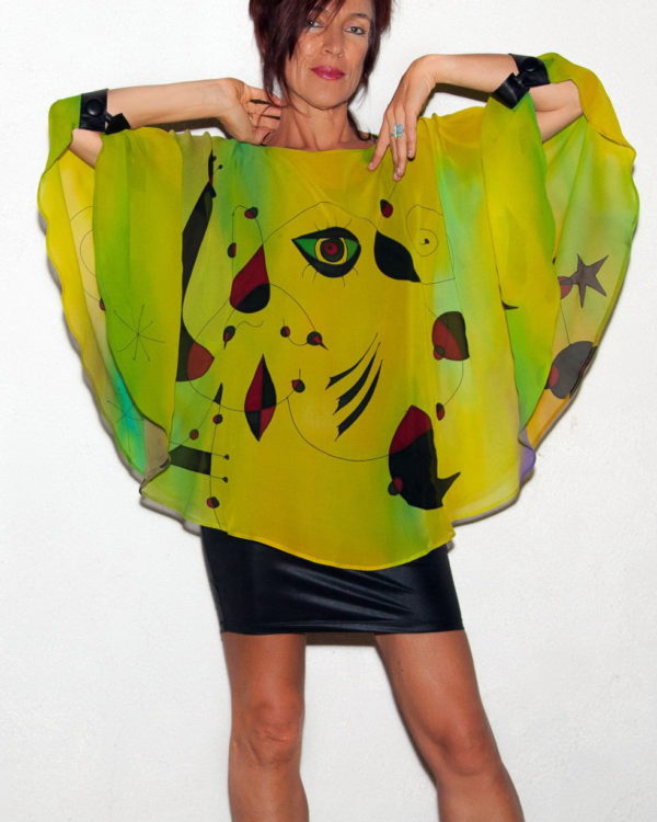 Lime miro poncho with Leather cuffs