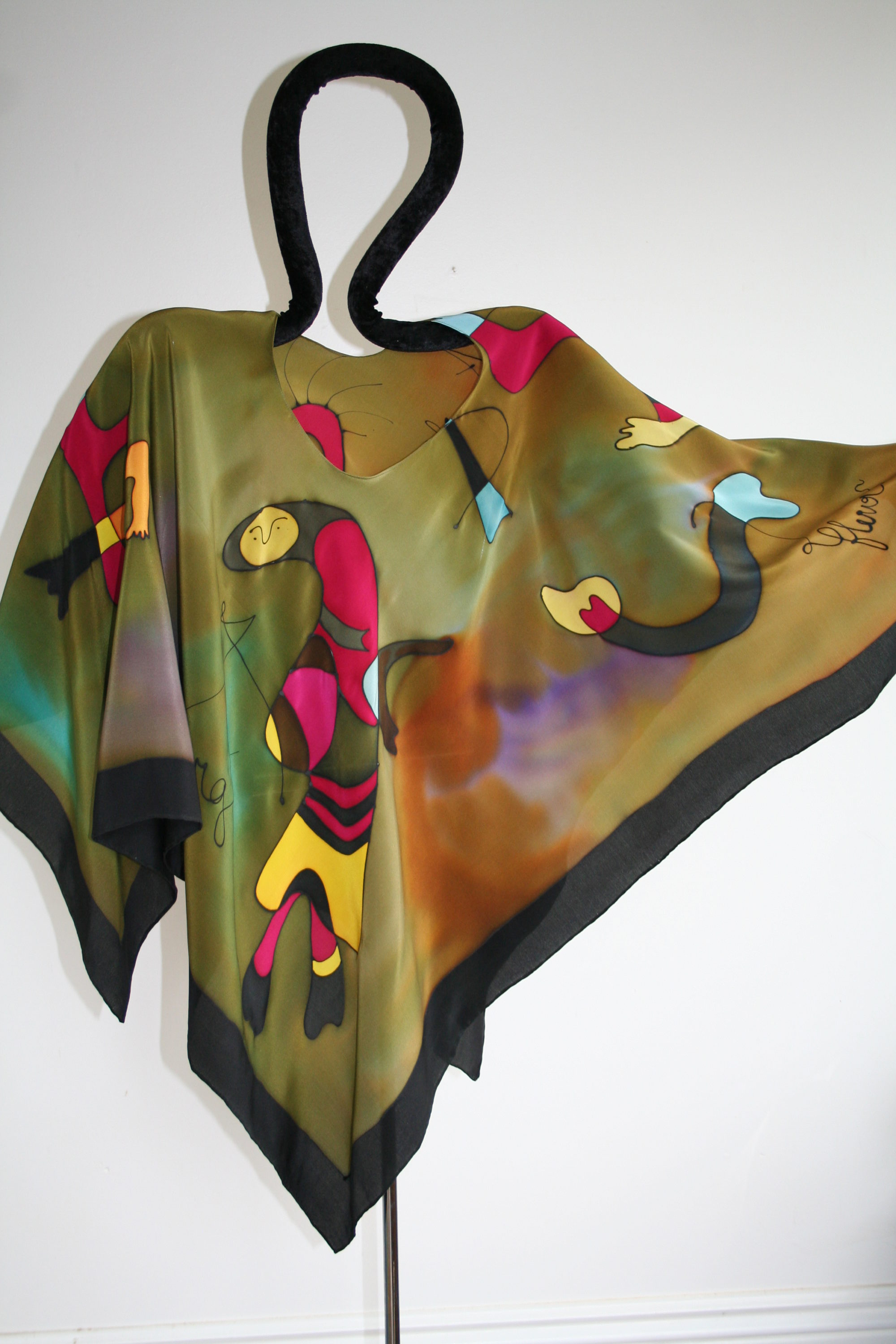 Poncho Crepe de chine Olive Miro