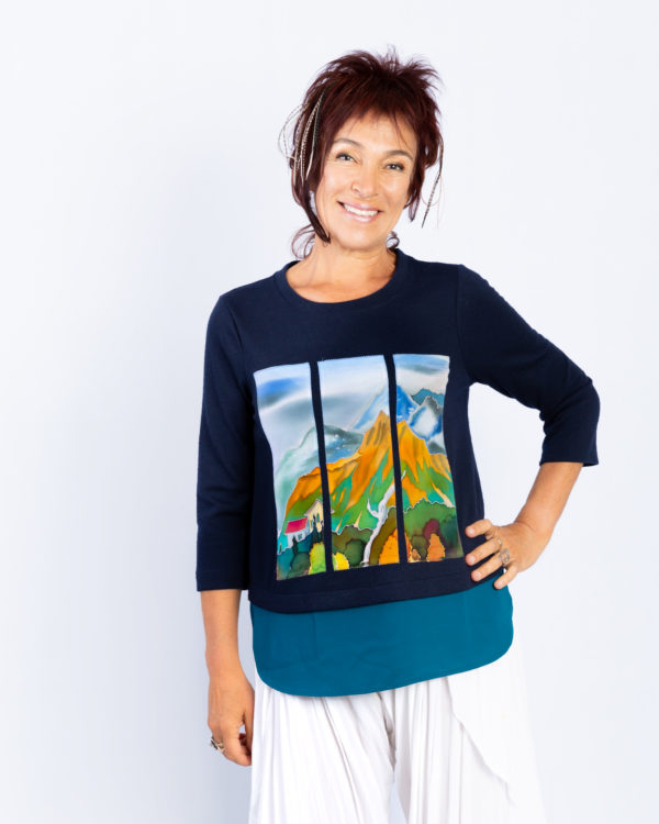 T-shirt with 3 hand-painted panels, Sedona