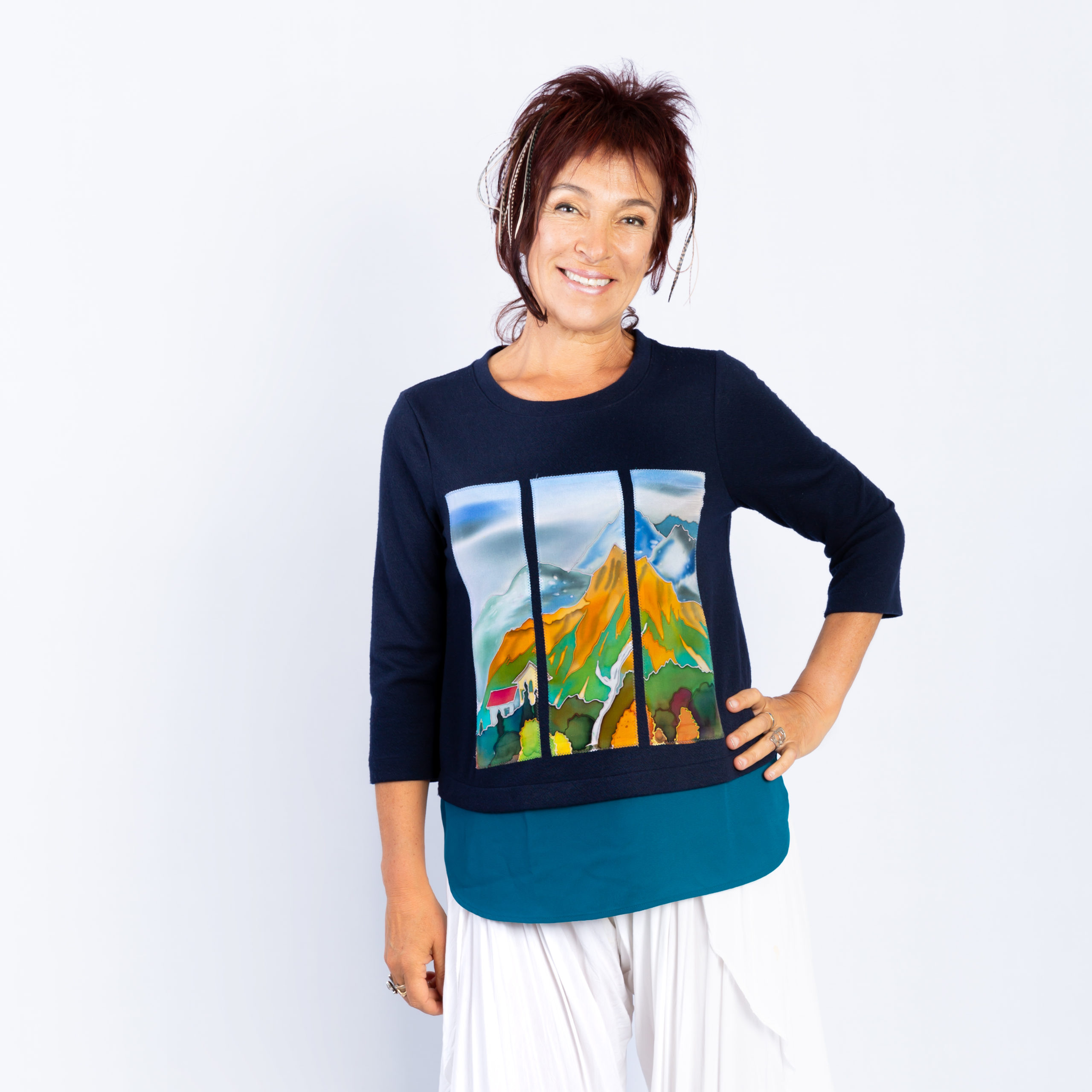 T-shirt with 3 hand-painted panels, Sedona