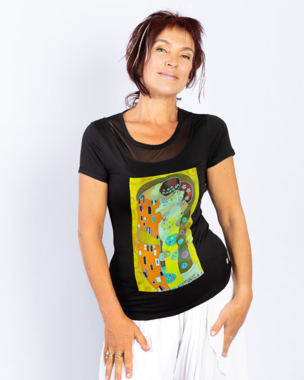 T-shirt with hand painted panel, Klimt, The Kiss