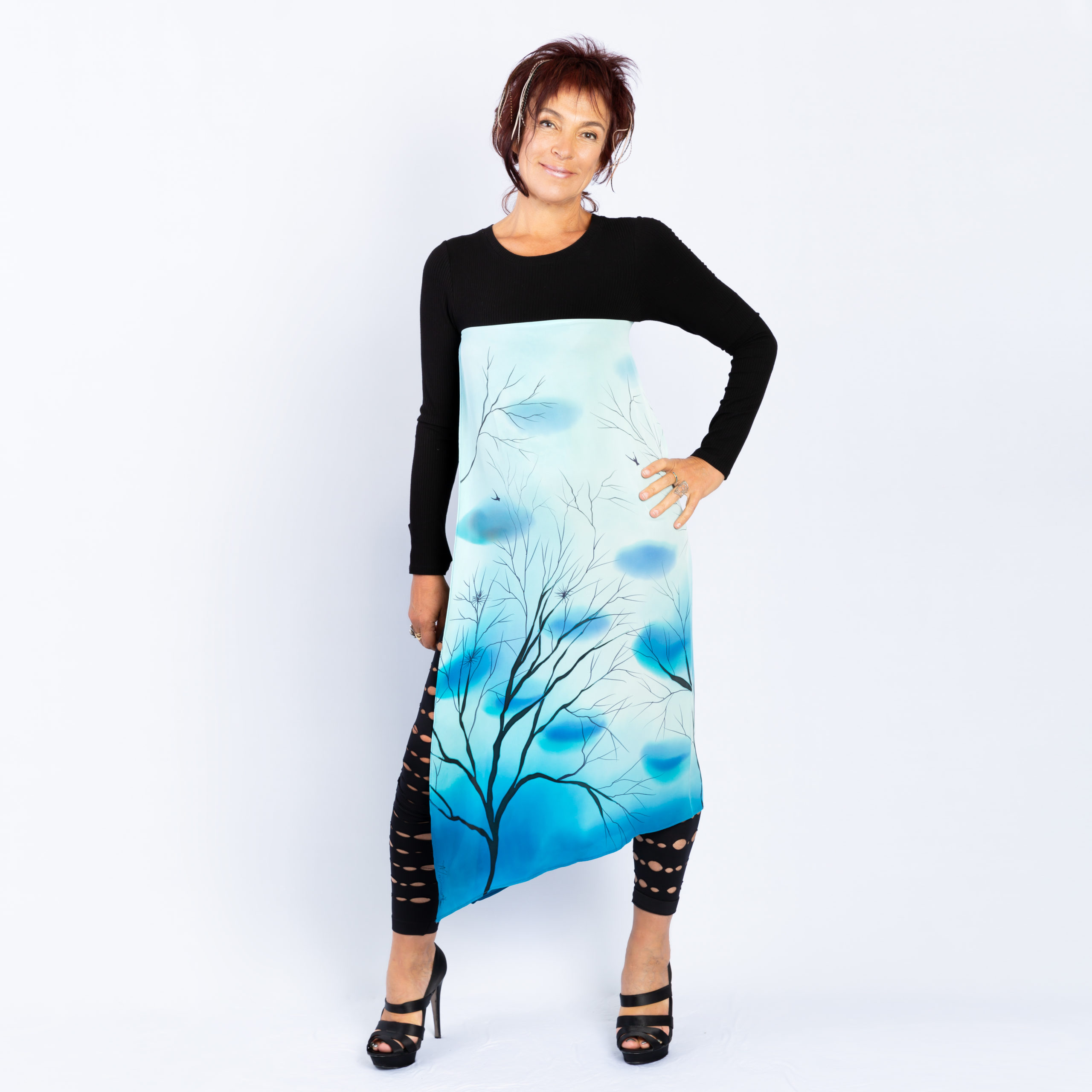 T-shirt with hand-painted panel, Trees