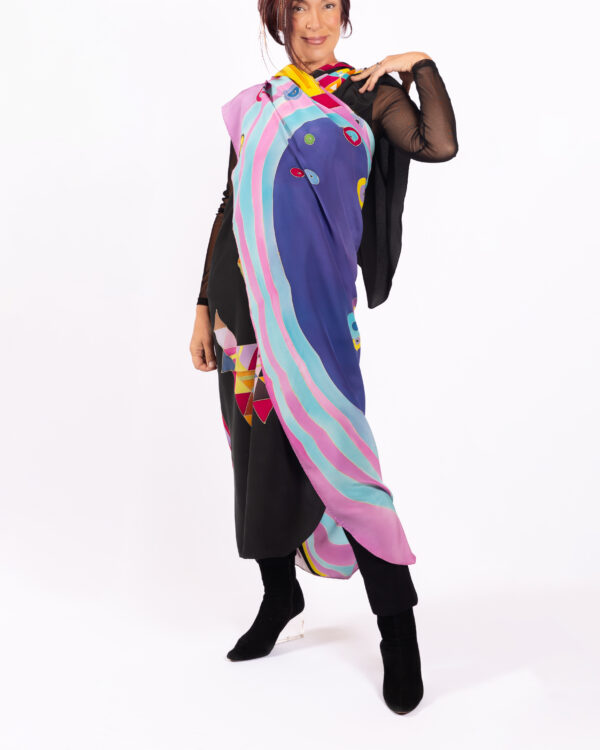 Cape hand painted on silk crepe de chine  ..Multi color  Abstract..