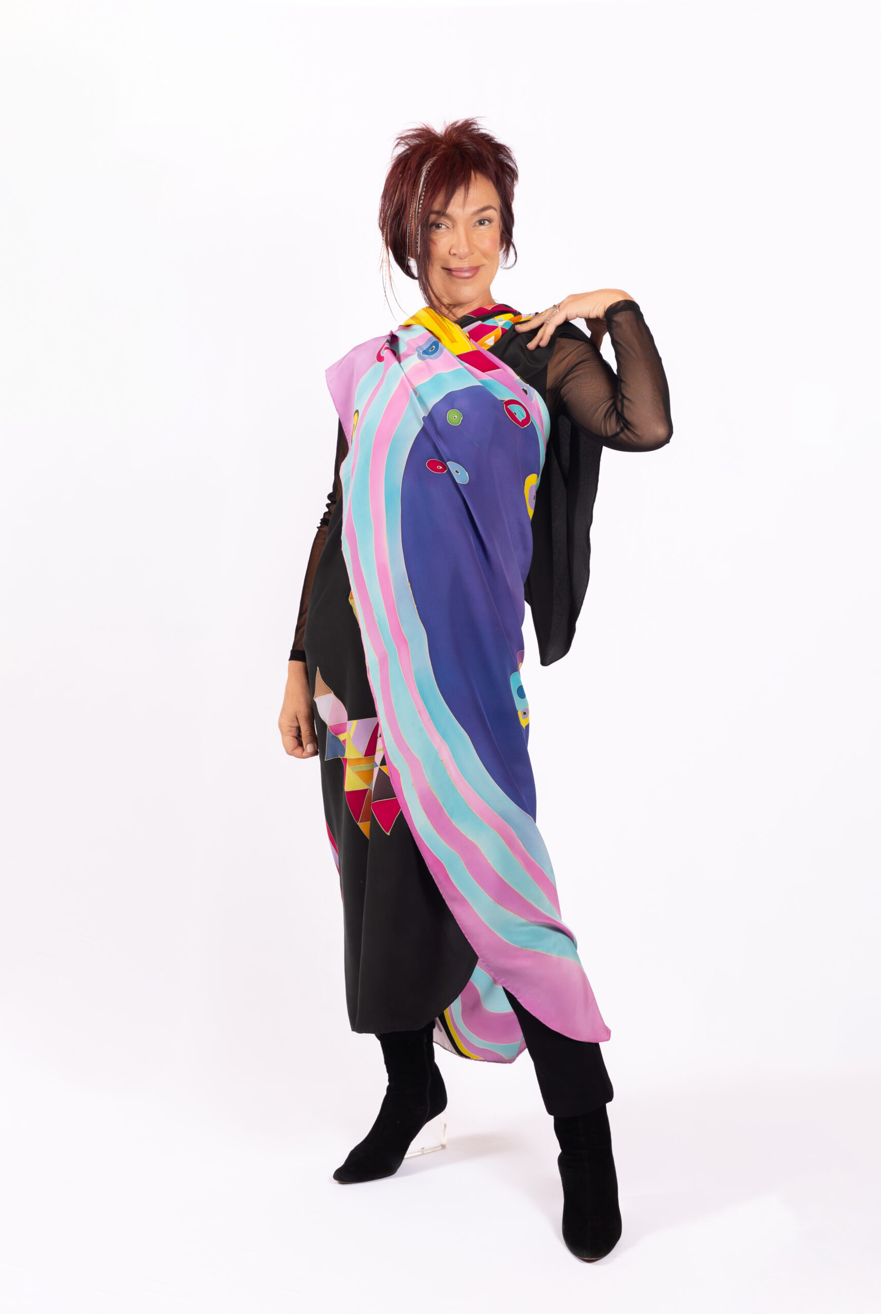 Cape hand-painted on silk crepe de chine  ..Multi color  Abstract..