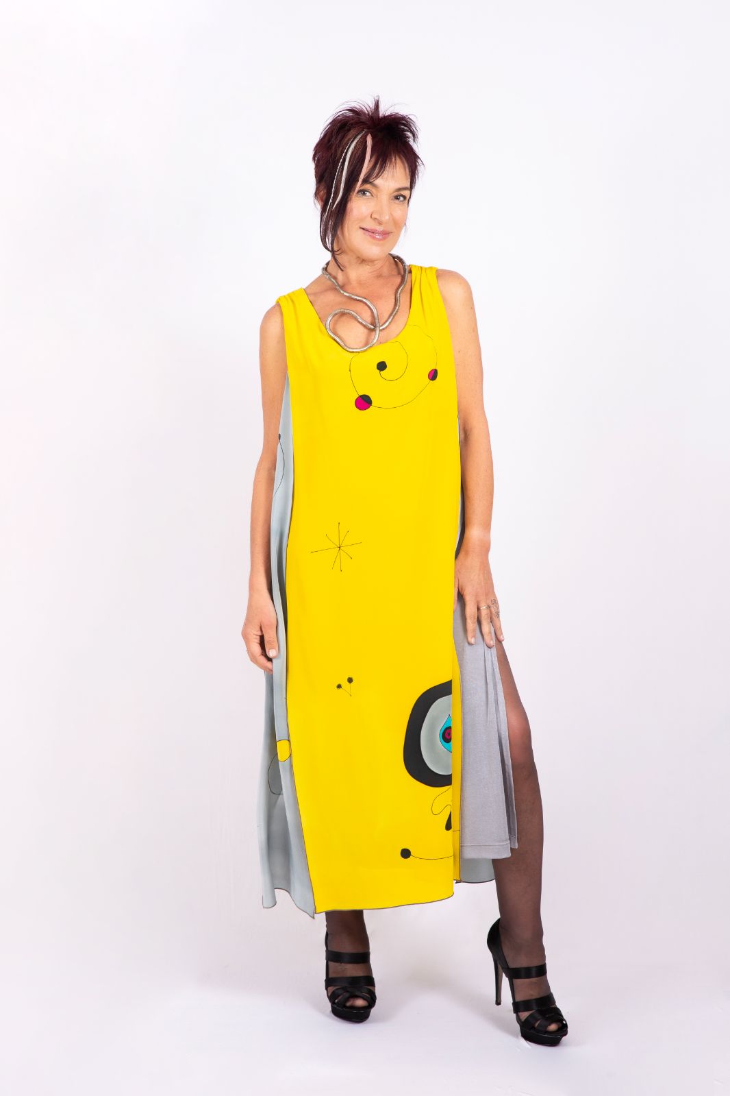 Hand-painted silk dress homage to Miro number two