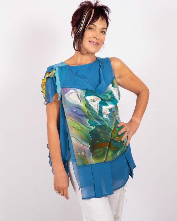 Blouse was hand painted silk panel Calla lilies