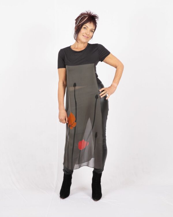 T-shirt dress with hand-painted panel puppies
